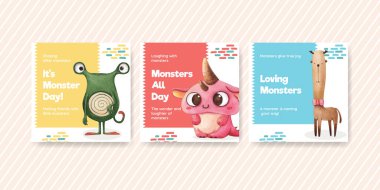 Canavar konsepti tasarımı suluboya çizimi ile reklam şablonu