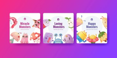 Canavar konsepti tasarımı suluboya çizimi ile reklam şablonu