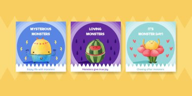 Canavar konsepti tasarımı suluboya çizimi ile reklam şablonu