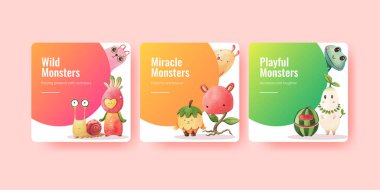 Canavar konsepti tasarımı suluboya çizimi ile reklam şablonu