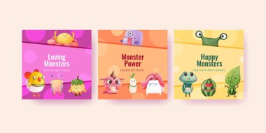 Canavar konsepti tasarımı suluboya çizimi ile reklam şablonu