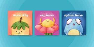 Canavar konsepti tasarımı suluboya çizimi ile reklam şablonu