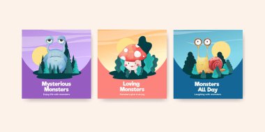 Canavar konsepti tasarımı suluboya çizimi ile reklam şablonu