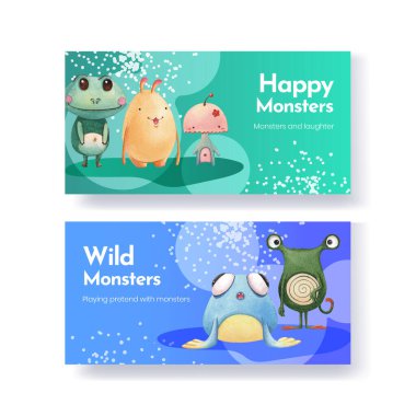 Canavar konsepti tasarımı ile Twitter şablonu suluboya çizimi