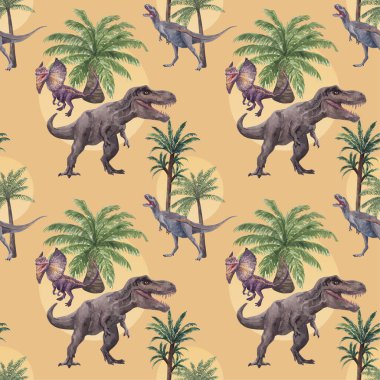 Dinazor konsepti ve suluboya tarzıyla desensiz şablon