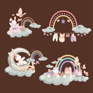 Bouquet with hello baby concept ,watercolor styl