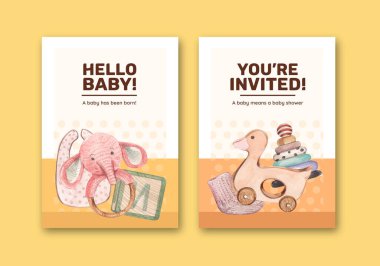 Card template with hello baby concept ,watercolor styl