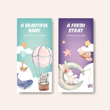 Flyer template with hello baby concept ,watercolor styl