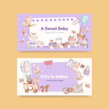 Twitter template with hello baby concept ,watercolor styl