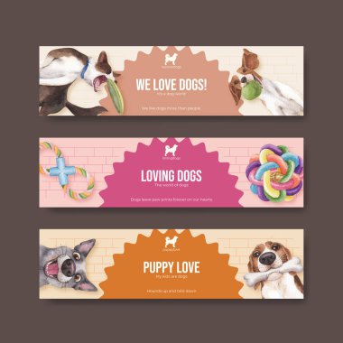Banner template with cute dog concept,watercolor styl