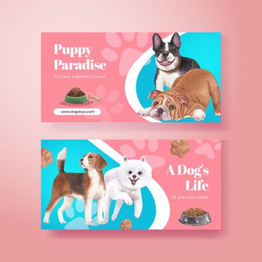 Twitter template with cute dog concept,watercolor styl