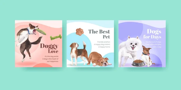 Banner template with cute dog concept,watercolor styl