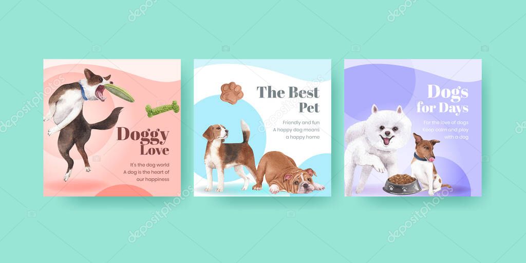 Banner template with cute dog concept,watercolor styl
