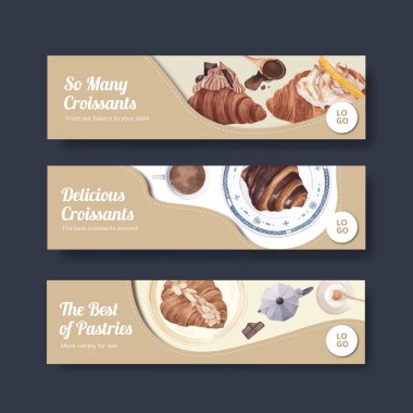 Kruvasan konsepti ve suluboya tarzıyla pankart şablonu