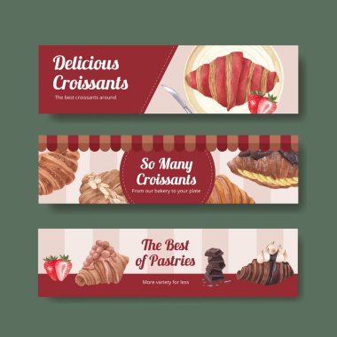 Kruvasan konsepti ve suluboya tarzıyla pankart şablonu