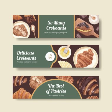 Kruvasan konsepti ve suluboya tarzıyla pankart şablonu