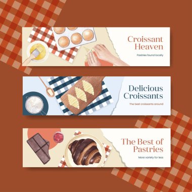 Kruvasan konsepti ve suluboya tarzıyla pankart şablonu