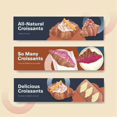 Kruvasan konsepti ve suluboya tarzıyla pankart şablonu