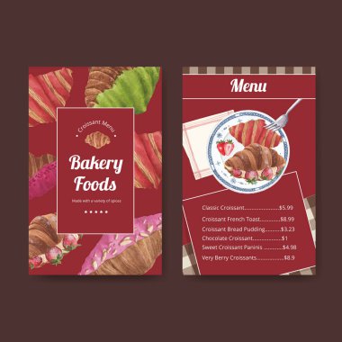 Kruvasan konsepti ve suluboya stili menü şablonu