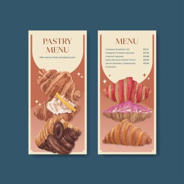 Kruvasan konsepti ve suluboya stili menü şablonu