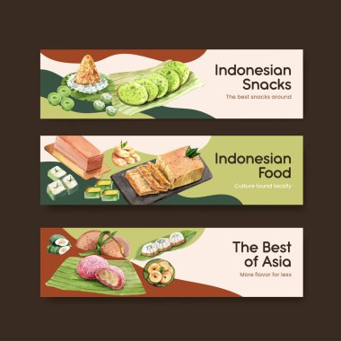 Endonezya atıştırmalık konsepti suluboya çizimi ile pankart şablonu