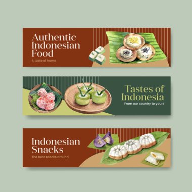 Endonezya atıştırmalık konsepti suluboya çizimi ile pankart şablonu