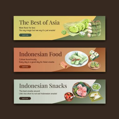 Endonezya atıştırmalık konsepti suluboya çizimi ile pankart şablonu