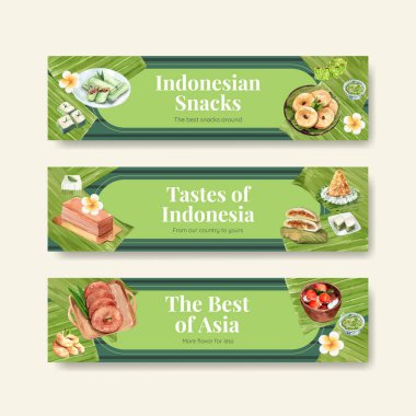 Endonezya atıştırmalık konsepti suluboya çizimi ile pankart şablonu