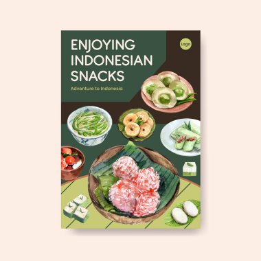 Endonezya atıştırmalık kavramı suluboya resimli poster şablonu