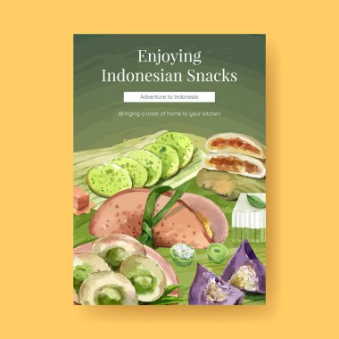 Endonezya atıştırmalık kavramı suluboya resimli poster şablonu