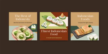 Endonezya atıştırmalık kavramı suluboya çizimi ile reklam şablonu