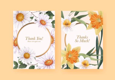 Bahar çiçeği konseptli bir kart şablonu, suluboya stil