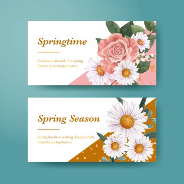Bahar çiçeği konsepti ile Twitter şablonu, suluboya styl