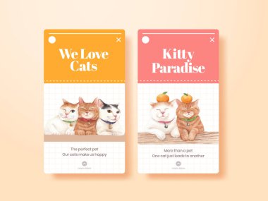 Şirin kedi konsepti suluboya resimli Instagram şablonu