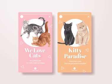 Şirin kedi konsepti suluboya resimli Instagram şablonu