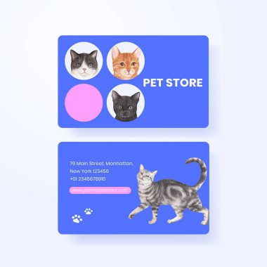 Şirin kedi kavramı suluboya resimli isim kartı şablonu