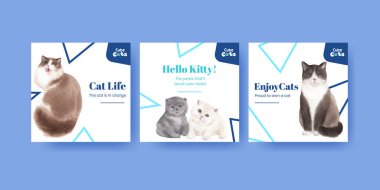 Şirin kedi konsepti suluboya illüstrasyonlu pankart şablonu