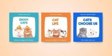 Şirin kedi konsepti suluboya illüstrasyonlu pankart şablonu