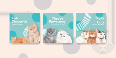 Şirin kedi konsepti suluboya illüstrasyonlu pankart şablonu