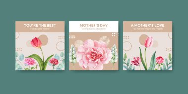 Mutlu anneler günü konsepti suluboya çizimi ile pankart şablonu