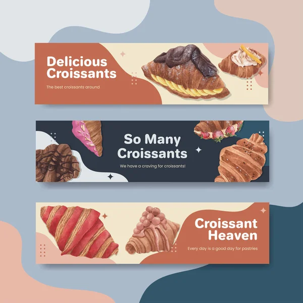 Kruvasan konsepti ve suluboya tarzıyla pankart şablonu