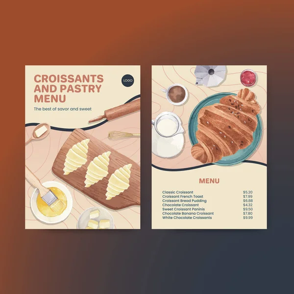 Menymall Med Croissant Koncept Akvarell Stil — Stock vektor