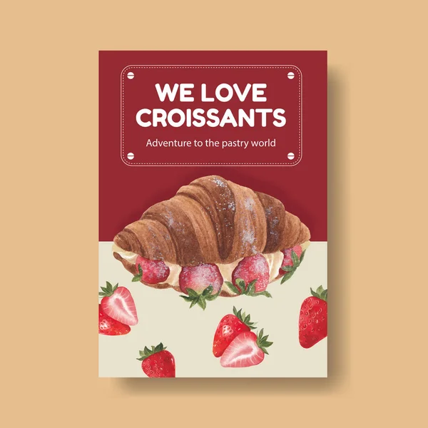 Poster Template Met Croissant Concept Aquarel Styl — Stockvector