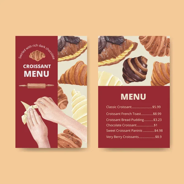 Plantilla Menú Con Concepto Croissant Estilo Acuarela — Vector de stock