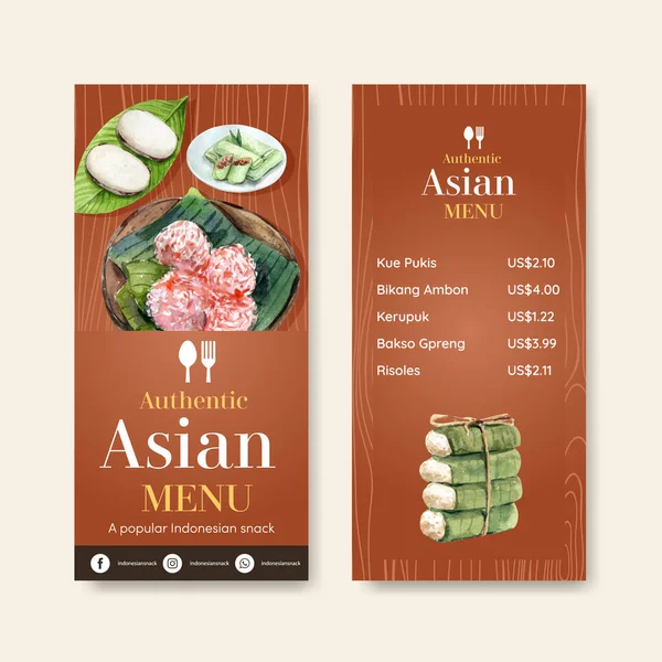 Modèle Menu Avec Concept Collation Indonésien Aquarelle Illustratio — Image vectorielle