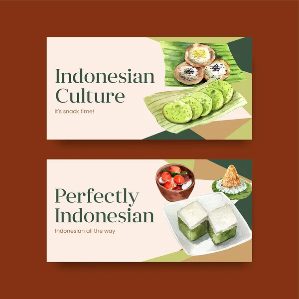Modèle Twitter Avec Concept Snack Indonésien Illustration Aquarelle — Image vectorielle