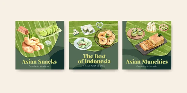 Annoncez Modèle Avec Indonésien Snack Concept Aquarelle Illustratio — Image vectorielle