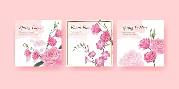 Banner Vorlage Mit Frühlingsblumen Konzept Aquarell Styling — Stockvektor