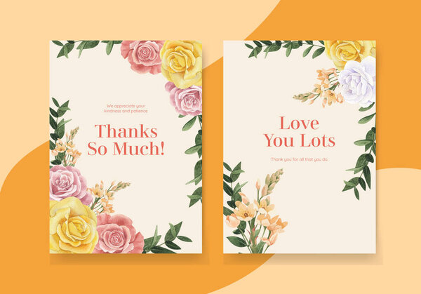 Спасибо открытке с концепцией весеннего цветка, акварельным стилем