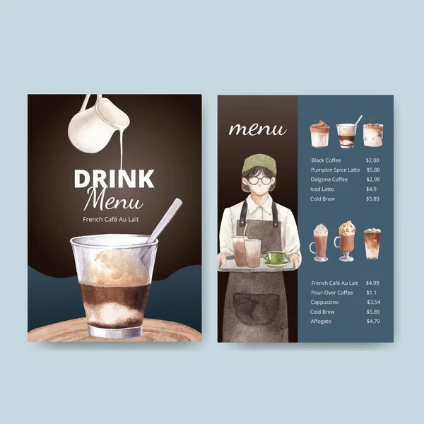 Plantilla Menú Con Concepto Café Acuarela Illustratio — Vector de stock